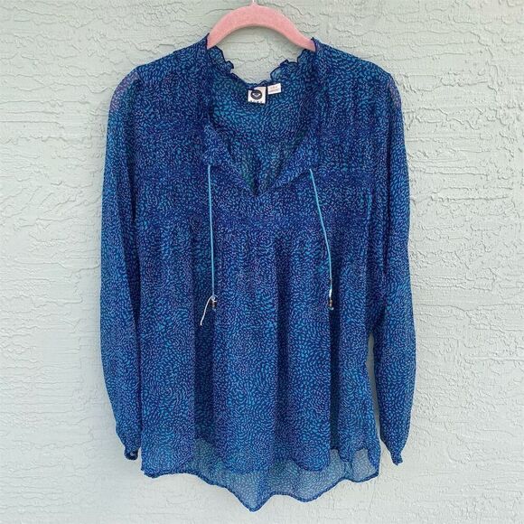 Roxy Women's Long Sleeve Chiffon Peasant Top Royal Blue Size L Bohemian Casual - Picture 1 of 11
